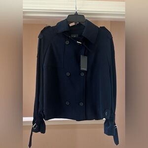 Adrianna Pappel Crop Trench Short Coat Dark Blue.‎ Size Small NWT.